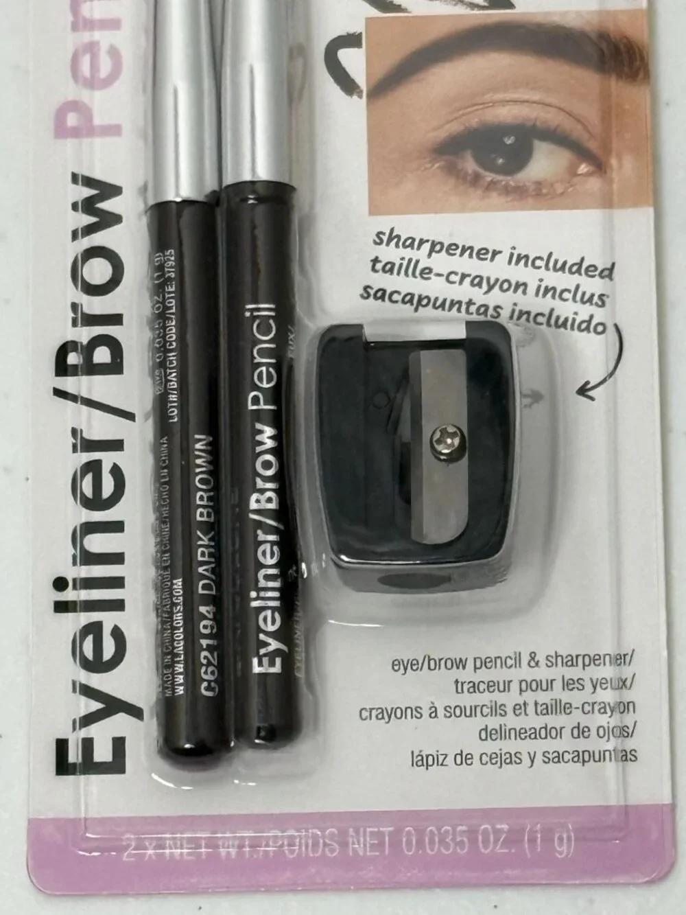 L.A. Colors Dark Brown Eyeliner Brow Pencil Set w Sharpener New